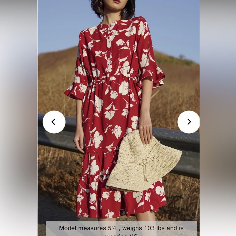 Petite Studio Red Wrap Sundress with Bell Sleeves